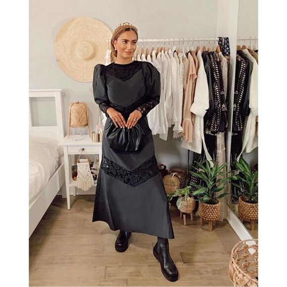 Lace Dress H&M Black Taffeta NWT Puff Sleeves - Picture 12 of 12
